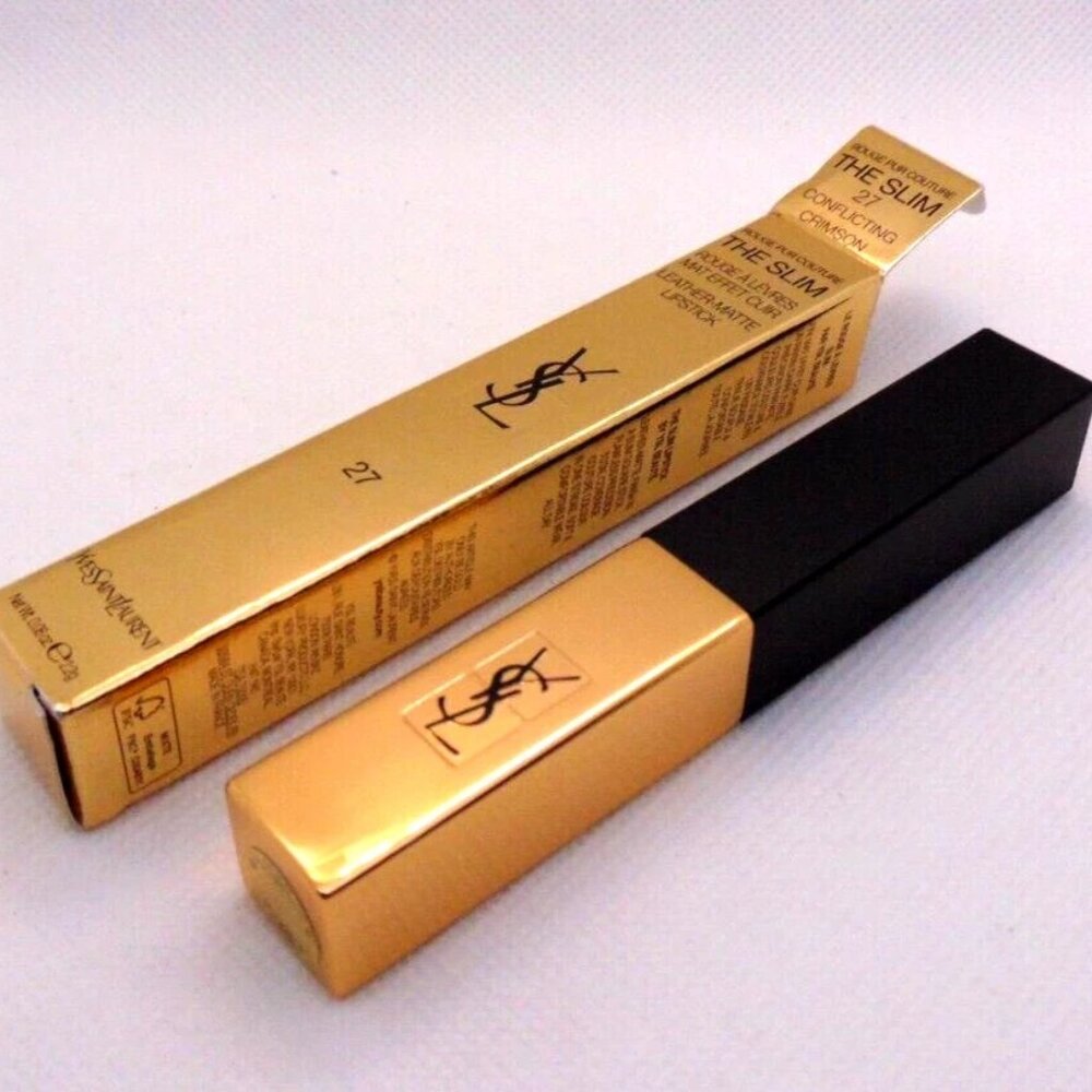 YVES SAINT LAURENT THE SLIM Leather Matte Lipstick No.27 Crimson 0.08oz/2.2g NIB